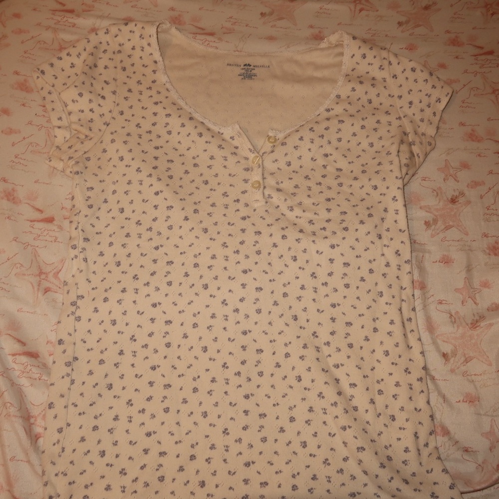 Brandy melville Cream blue Floral Women's Top